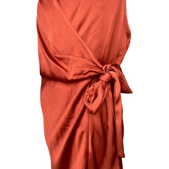 Veronica Beard Briony Wrap Midi Dress in Clay Copper 14 Satin Flattering - Picture 12 of 13